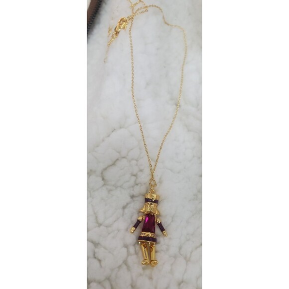 KATE SPADE 'Oh What Fun' NUTCRACKER Red Gem Pendant Necklace Gold Chain NWT - Picture 2 of 2
